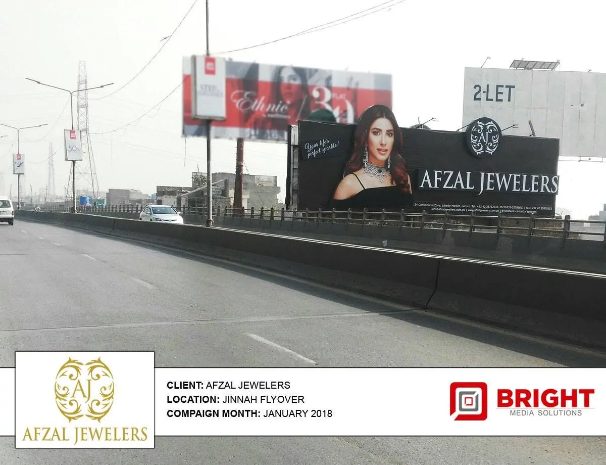 Afzal Jewellers roadside billboard beside Jinnah Flyover